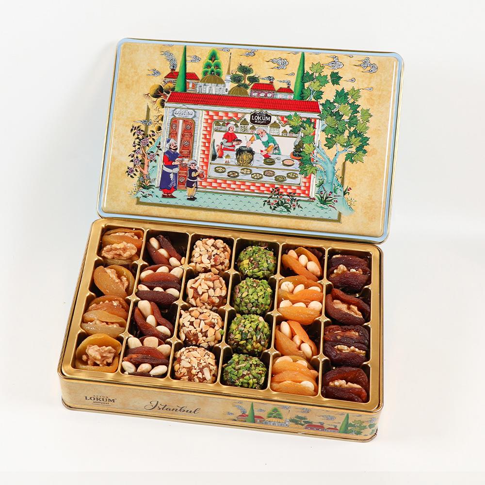 Lokum Atolyesi | Dried Fruit Stuffed with Pistachios, Almonds, Walnuts, Peanuts in Metal Gift Box - TryAladdin