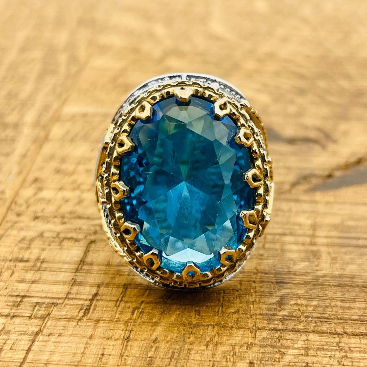 Men’s Aquamarine Oval Ring - TryAladdin