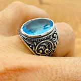 Men’s Aquamarine Oval Ring - TryAladdin