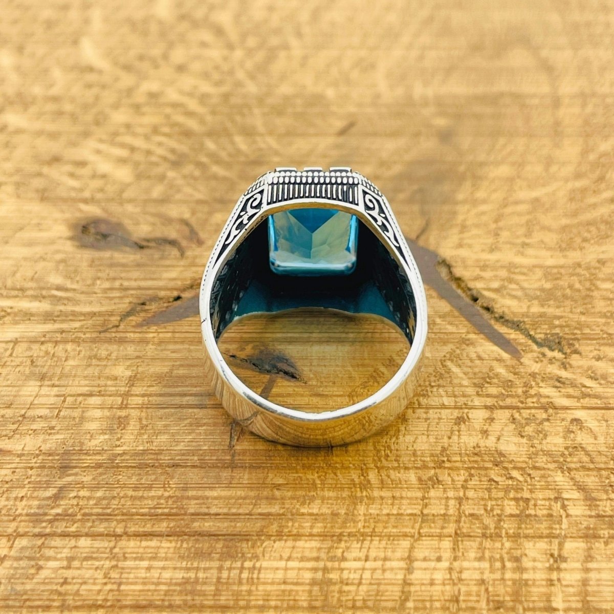 Men's Aquamarine Square Ring - TryAladdin