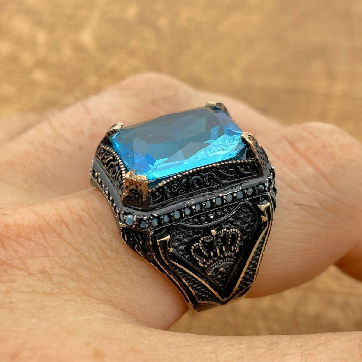 Men’s Aquamarine Square Ring - TryAladdin