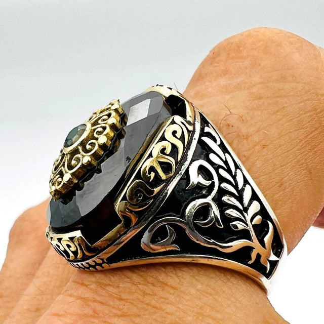 Men's Black Onyx Gemstone Silver Ring - TryAladdin