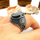 Men's Black Onyx Oval Stone Silver Ring - TryAladdin