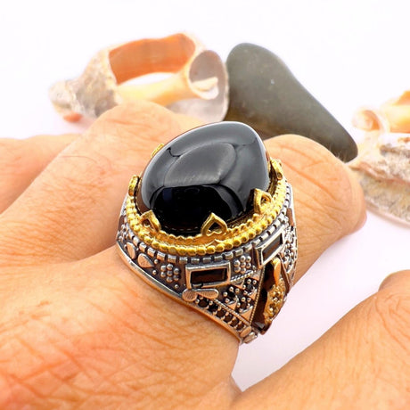 Men's Black Onyx Silver Ring - TryAladdin