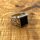 Men's Black Onyx Square Stone Silver Ring - TryAladdin