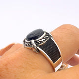 Men's Black Onyx Stone Silver Ring - TryAladdin