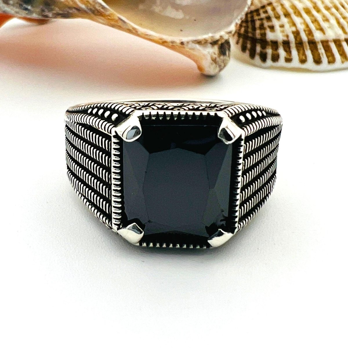 Men's Black Onyx Stone Turkish Silver Ring - TryAladdin