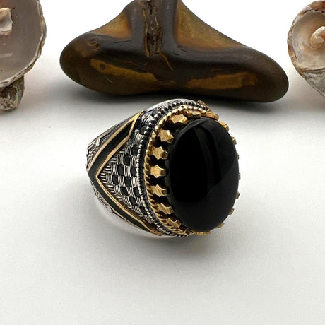 Men's Black Vintage Onyx Silver Ring - TryAladdin