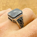 Men's Black Zircon Silver Ring - TryAladdin