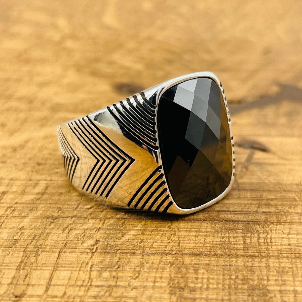 Men's Black Zircon Stone Silver Ring - TryAladdin