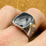 Men's Black Zircon Stone Silver Ring - TryAladdin