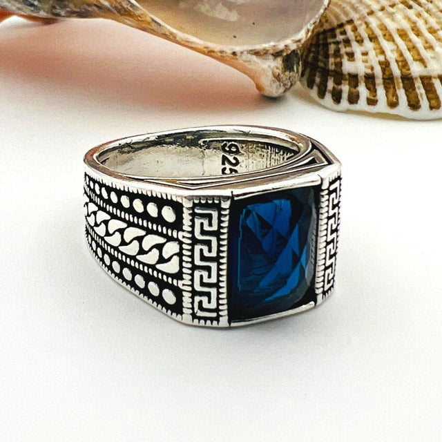 Men's Blue Sapphire Gemstone Ring - TryAladdin