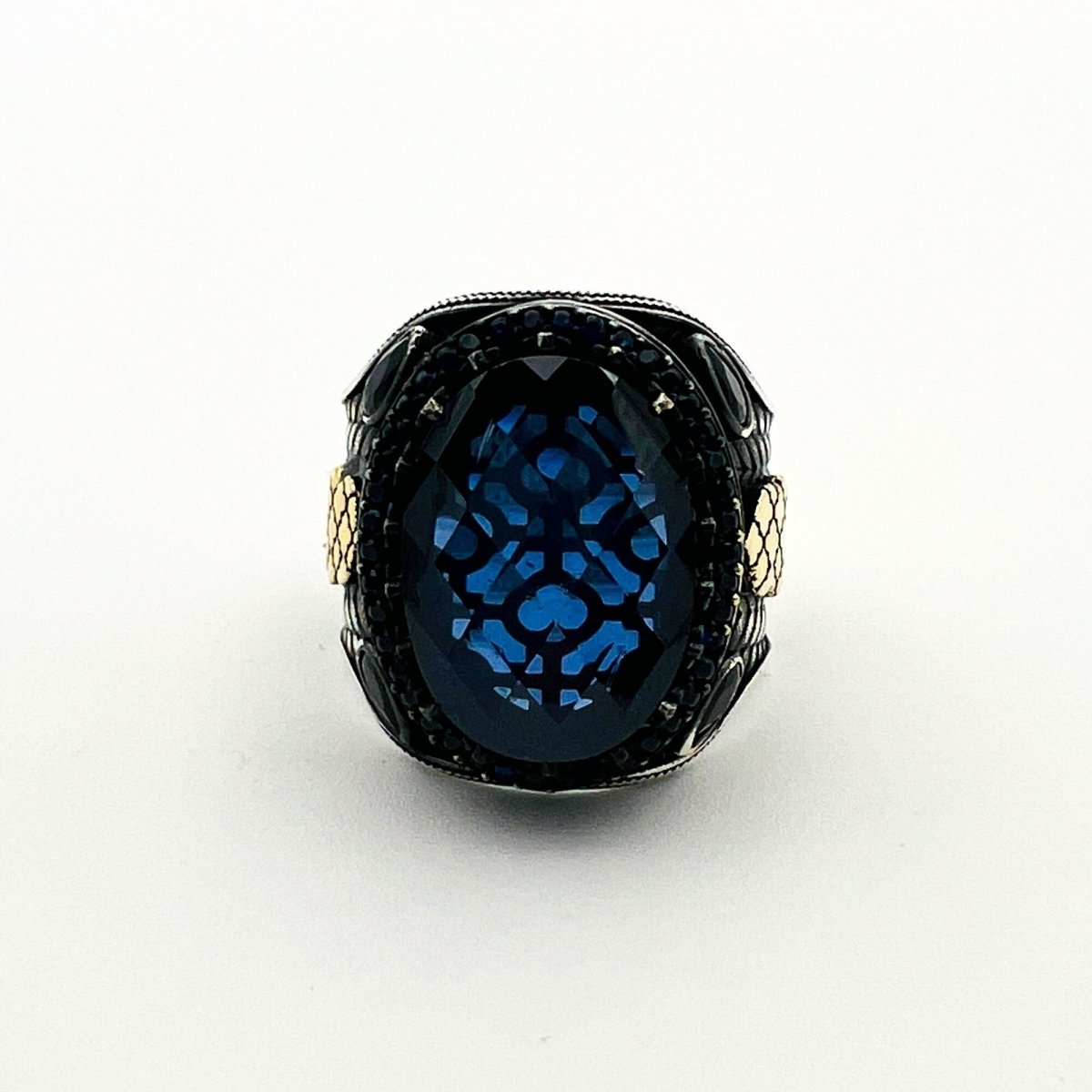 Men's Blue Sapphire Silver Ring - TryAladdin