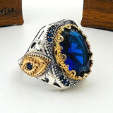 Men's Blue Sapphire Stone Silver Ring - TryAladdin