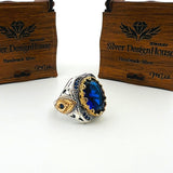 Men's Blue Sapphire Stone Silver Ring - TryAladdin