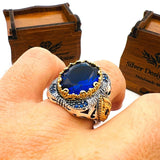 Men's Blue Sapphire Stone Silver Ring - TryAladdin