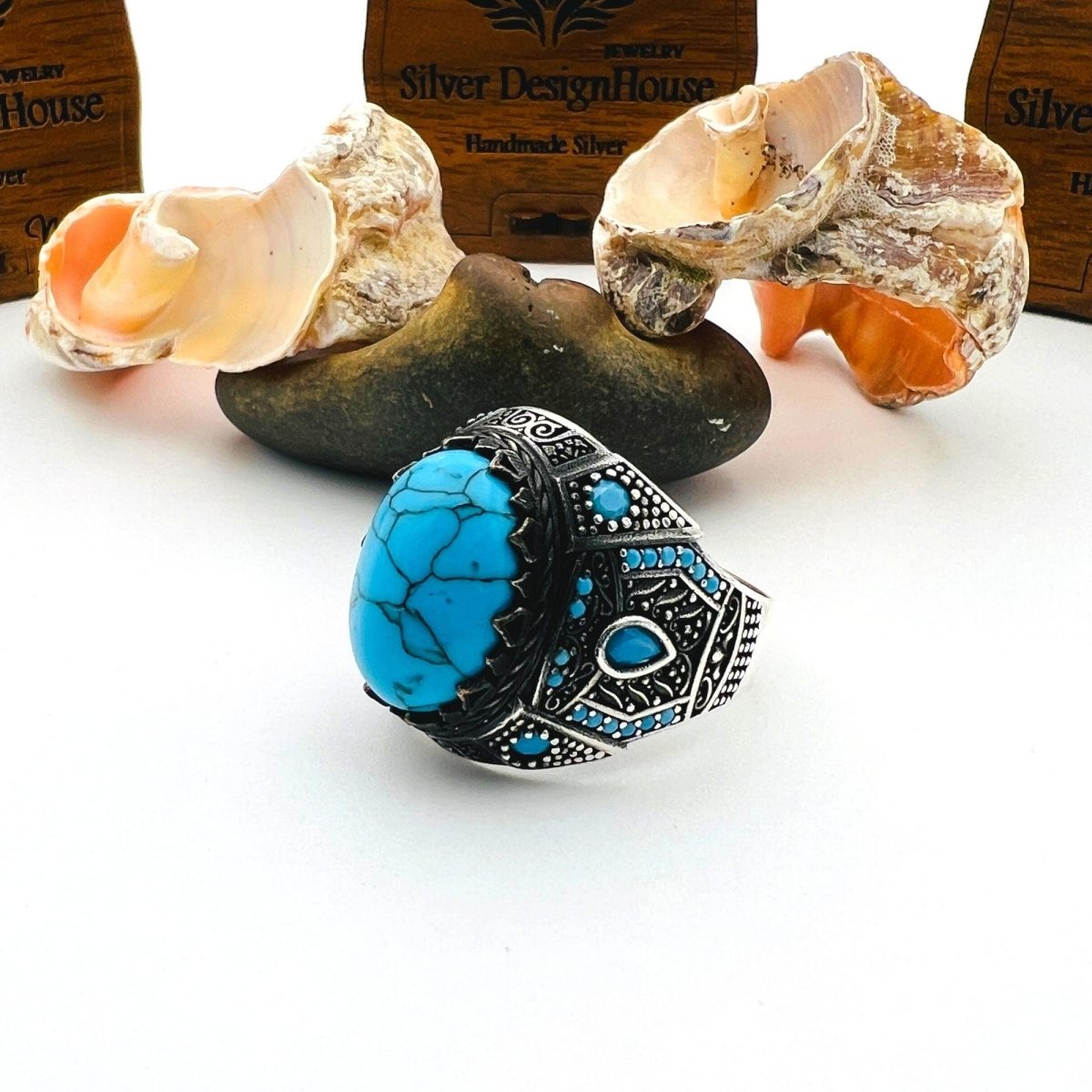 Men's Blue Topaz Turquoise Ring - TryAladdin