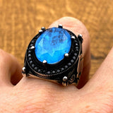 Men's Blue Tourmaline Stone Silver Ring - TryAladdin