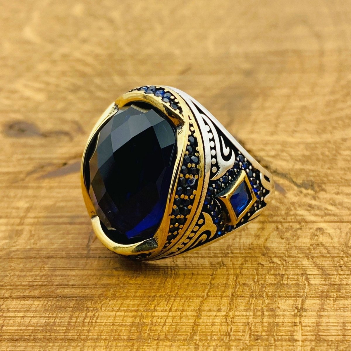 Men's Blue Zircon Ottoman Ring - TryAladdin