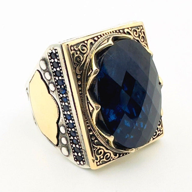 Men's Blue Zircon Silver Ring - TryAladdin