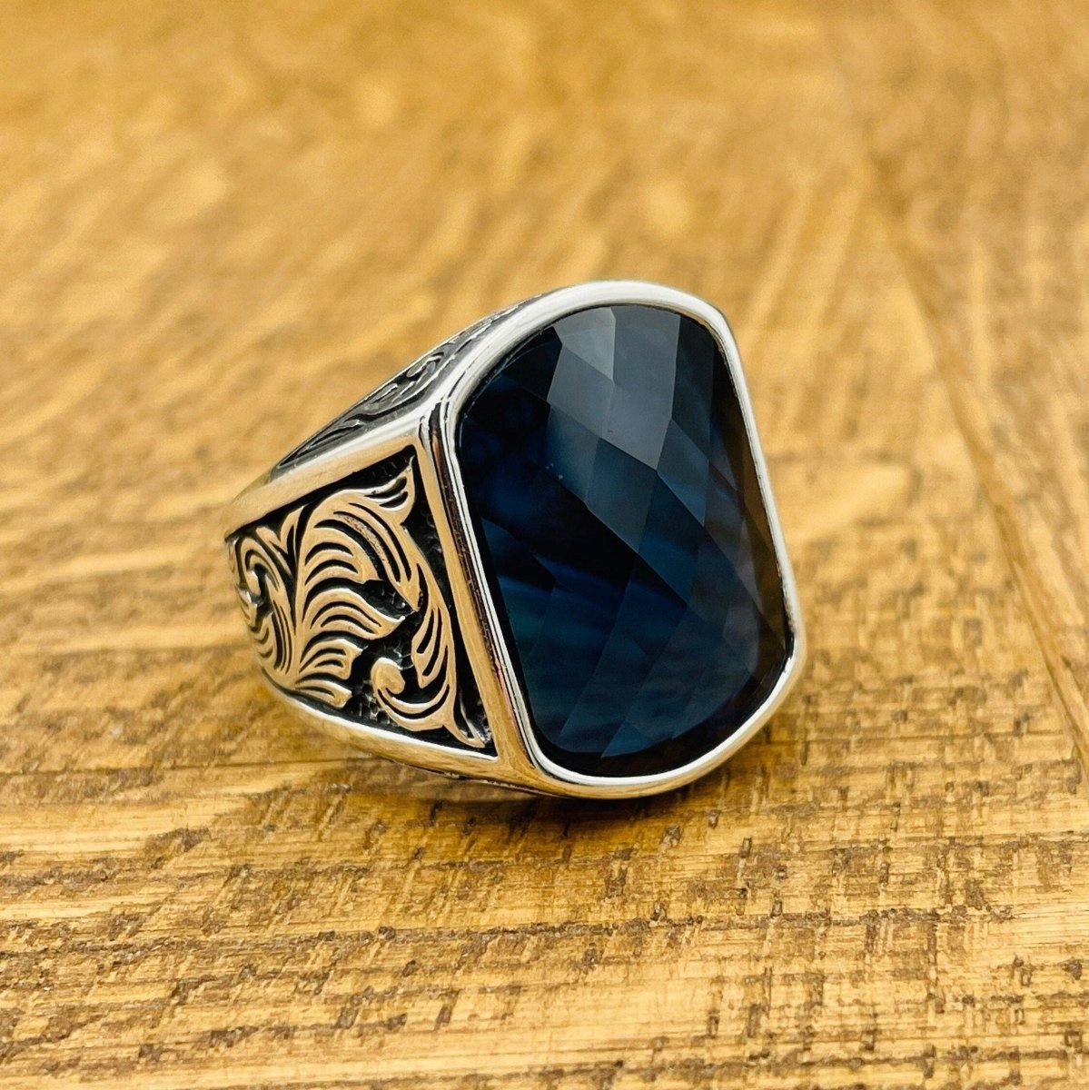 Men's Blue Zircon Square Ring - TryAladdin