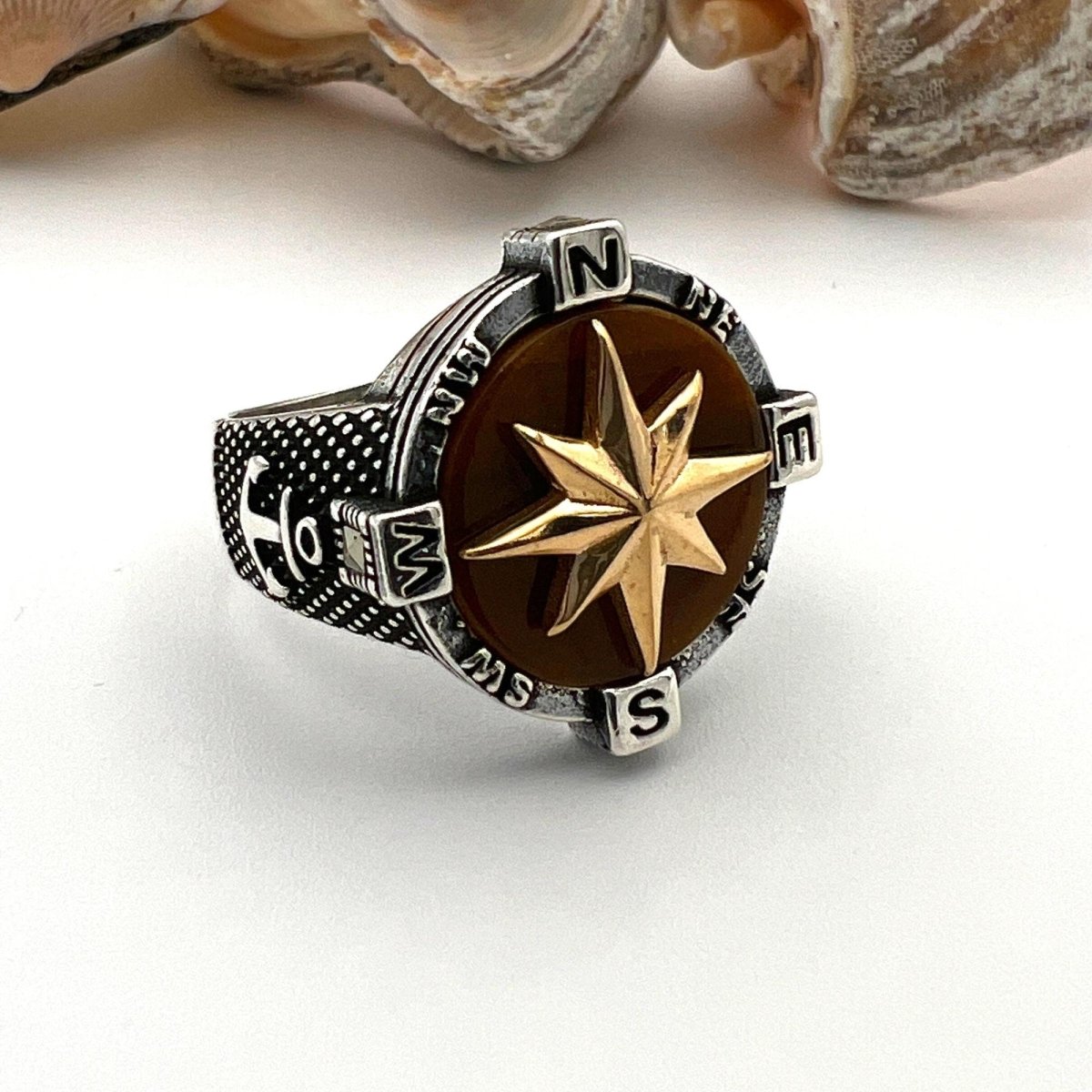 Men's Brown Agate Stone Silver Ring - TryAladdin