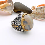 Men's Brown Agate Stone Silver Ring - TryAladdin