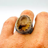 Men's Brown Agate Stone Silver Ring - TryAladdin