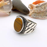 Men's Brown Tiger's Eye Stone Silver Ring - TryAladdin