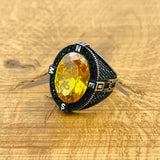 Men's Citrine Compass Silver Ring - TryAladdin