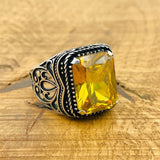 Men's Citrine Silver Ring - TryAladdin