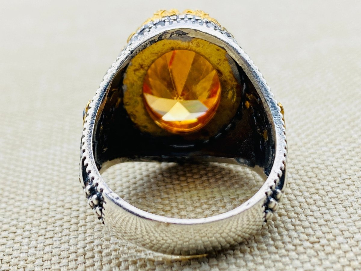 Men's Citrine Stone 925 Sterling Silver Ring - TryAladdin