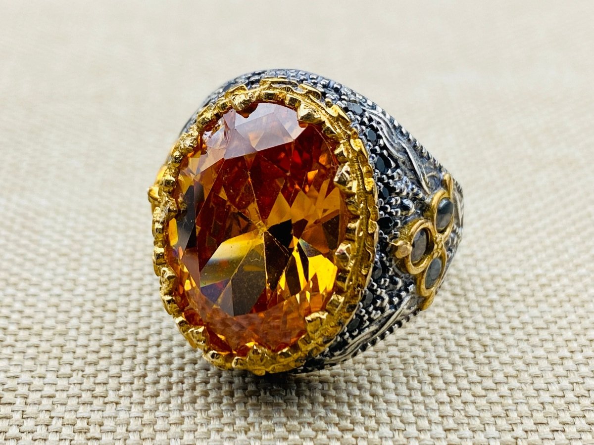 Men's Citrine Stone 925 Sterling Silver Ring - TryAladdin