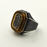 Men's Double Head Eagle Selcuklu Design Silver Ring - TryAladdin