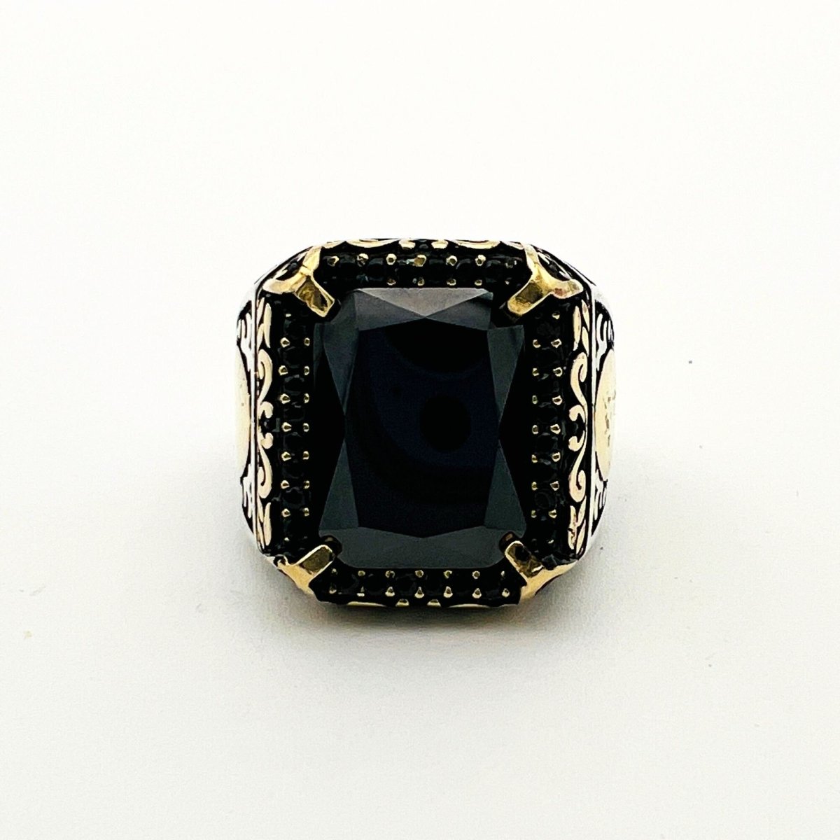 Men's Embroidered Onyx Silver Ring - TryAladdin