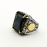 Men's Embroidered Onyx Silver Ring - TryAladdin