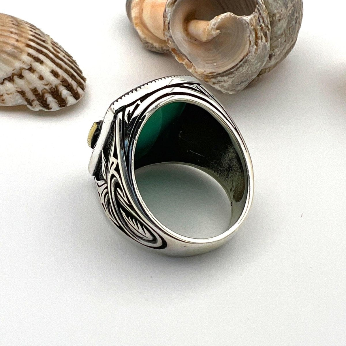 Men's Green Agate Stone Silver Ring - TryAladdin