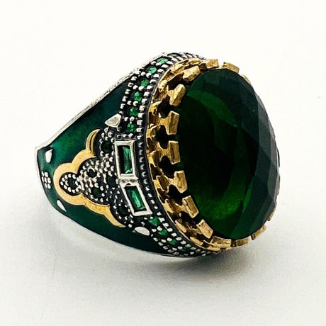 Men's Green Emerald Silver Ring - TryAladdin