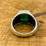 Men's Green Emerald Stone Silver Ring - TryAladdin