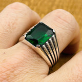 Men's Green Emerald Stone Silver Ring - TryAladdin