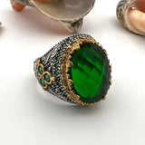 Men's Green Emerald Stone Silver Ring - TryAladdin