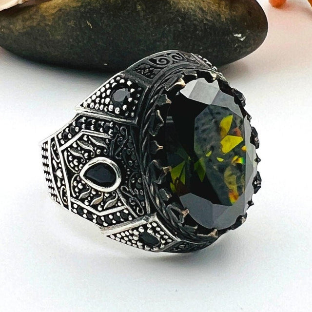 Men’s Green Peridot Oval Ring - TryAladdin