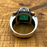 Men's Green Tourmaline Stone Silver Ring - TryAladdin