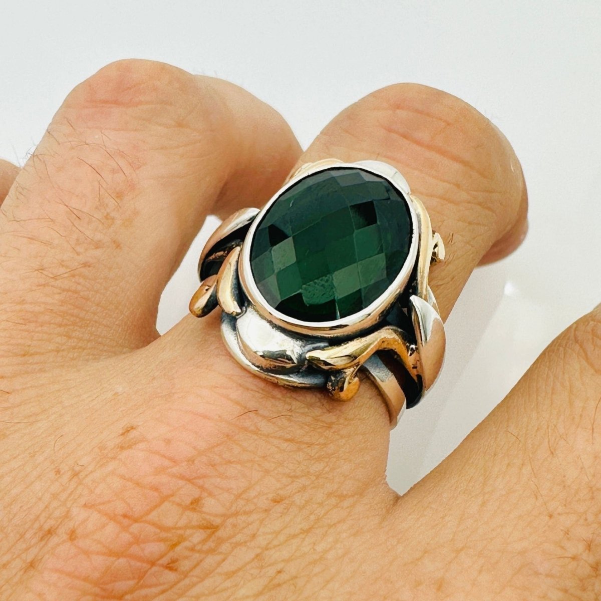 Men's Green Zircon Silver Ring - TryAladdin