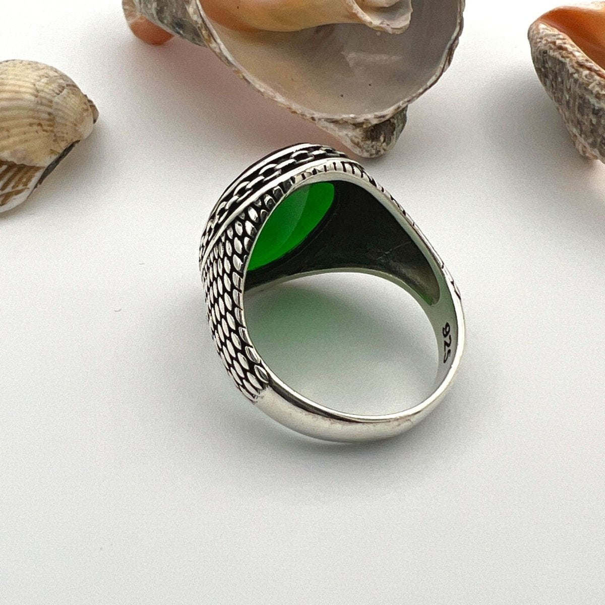 Men's Green Zircon Stone Silver Ring - TryAladdin