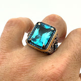 Men's Handmade Blue Aquamarine Stone Silver Ring - TryAladdin