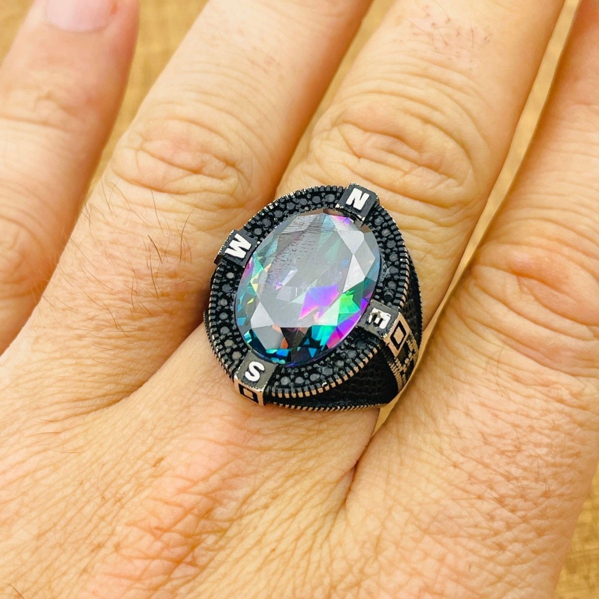 Men's Mystic Topaz Compass Ring - TryAladdin