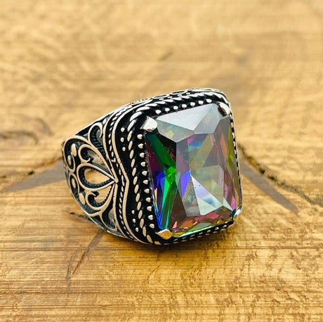 Men's Mystic Topaz Silver Ring - TryAladdin