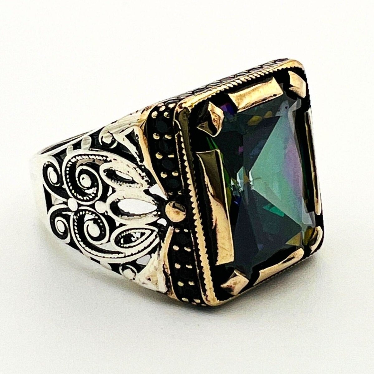 Men's Mystic Topaz Silver Ring - TryAladdin