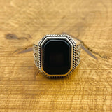 Men's Natural Black Onyx Silver Ring - TryAladdin